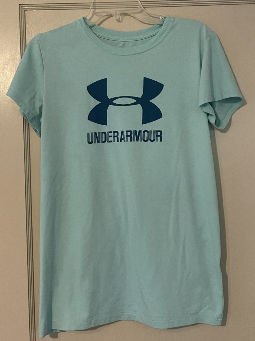 Under Armour: Heat Gear Blue-Green Tee with Blue logo